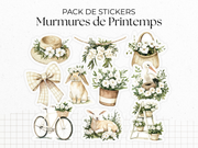 Planches de stickers "Murmures de Printemps" - Autocollants sur le thème du printemps, couleurs douces - Bullet Journal, journaling