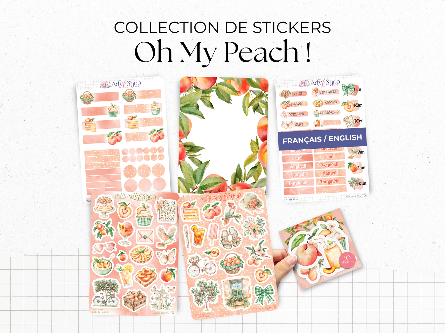 Sticker sheets - "Oh My Peach !" - Summer stickers for your Bullet Journal & Planner
