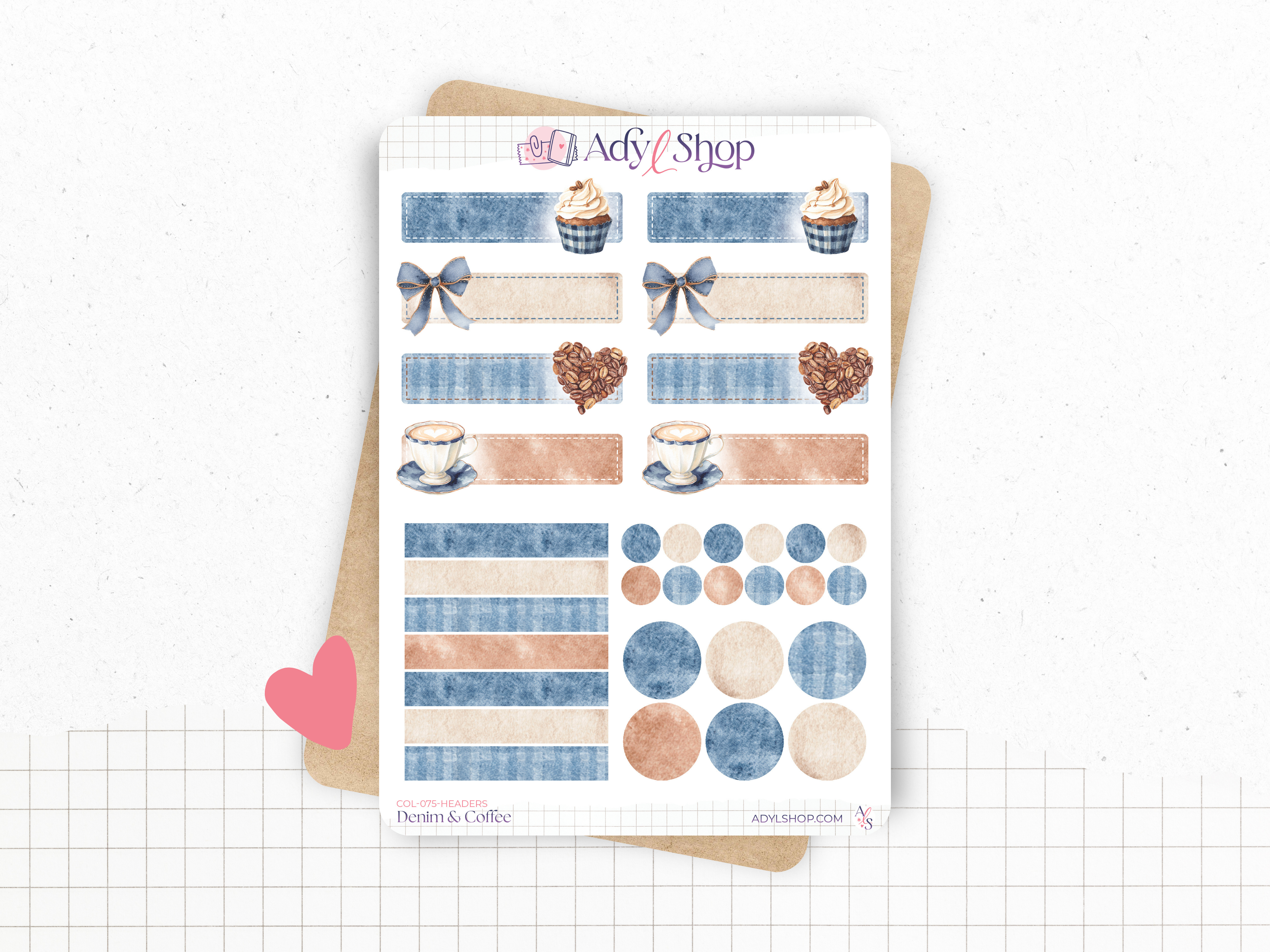 Sticker sheets - "Denim & Coffee" - Stickers for your Bullet Journal & Planner
