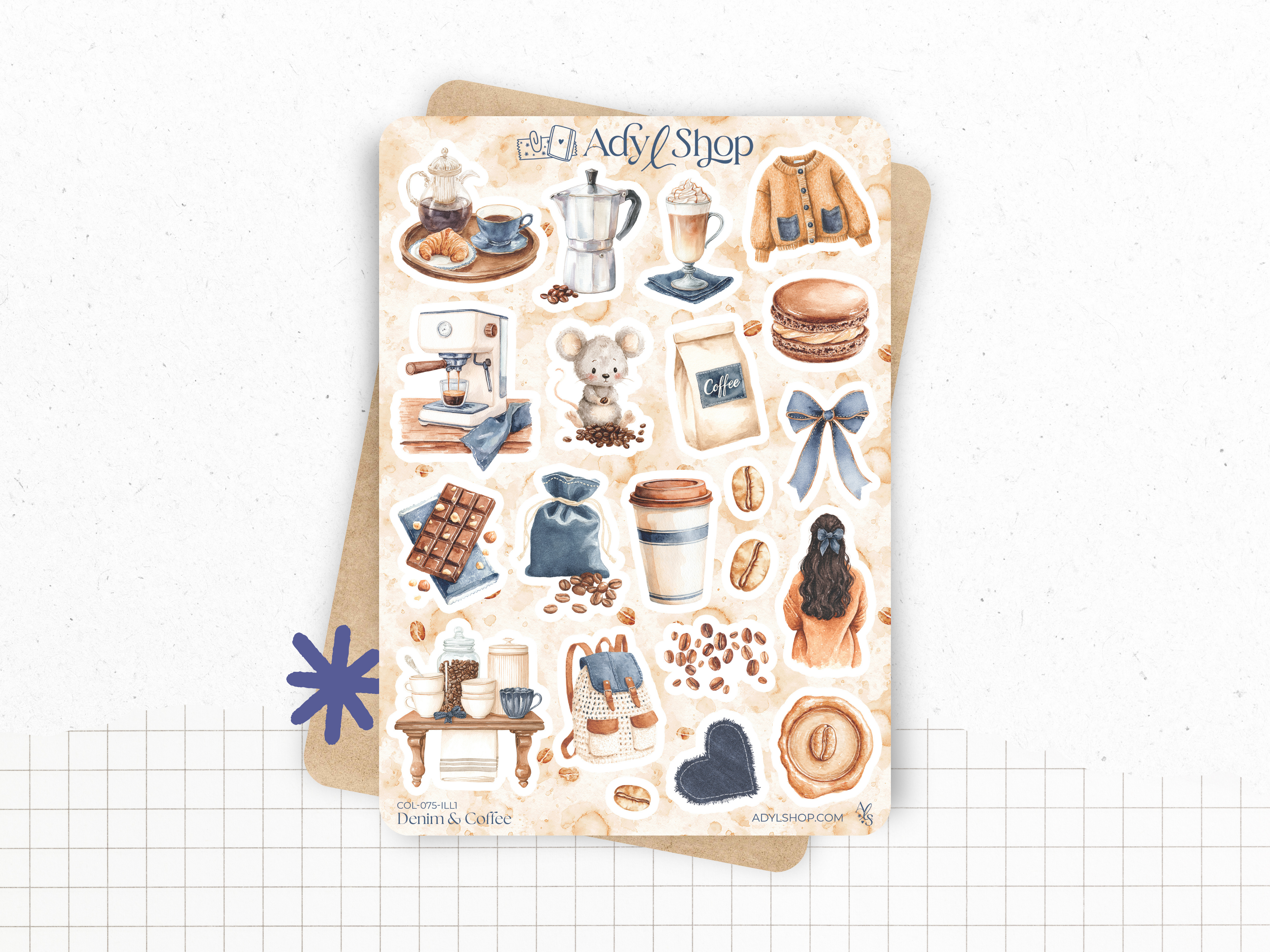 Sticker sheets - "Denim & Coffee" - Stickers for your Bullet Journal & Planner