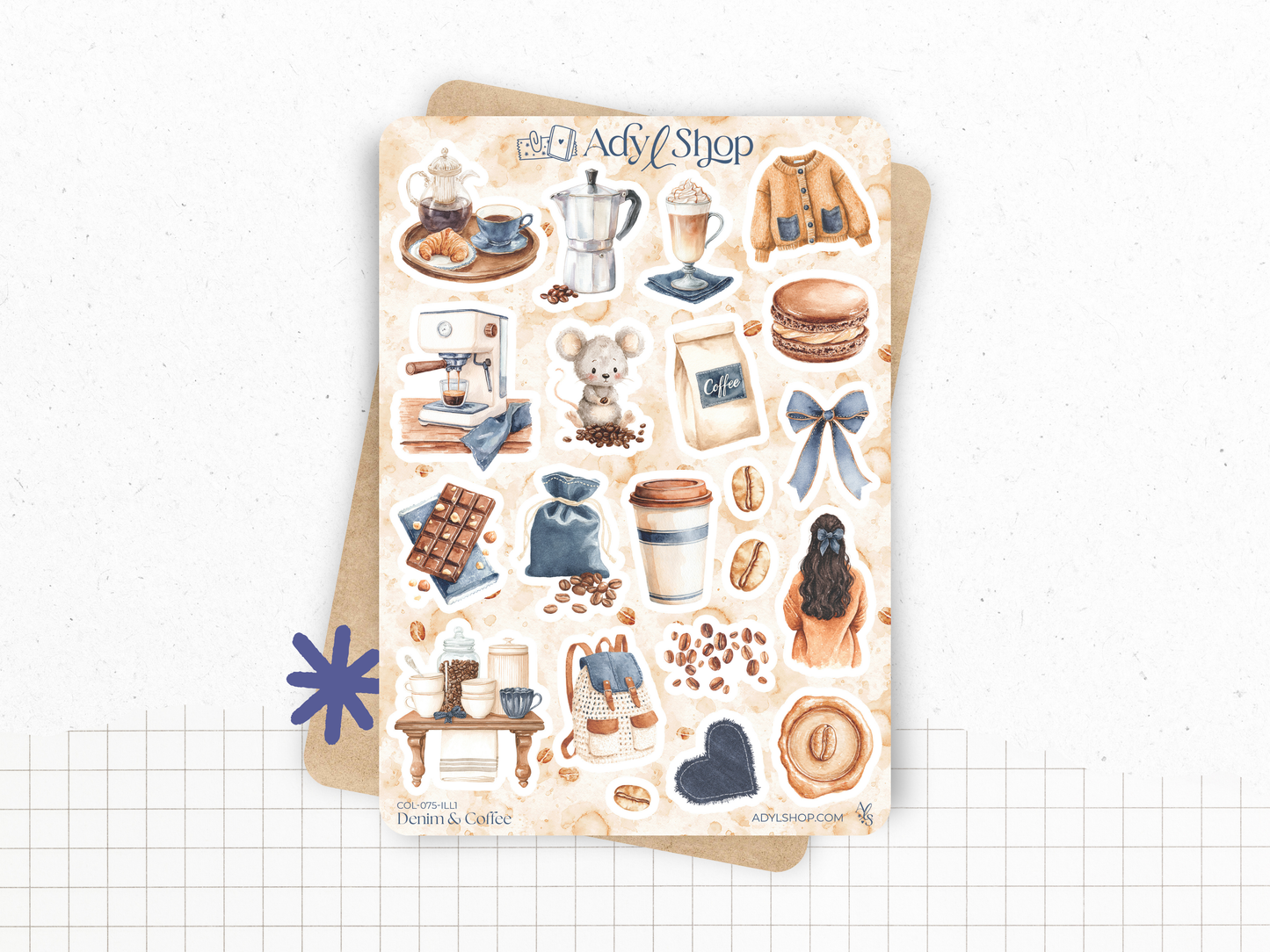Sticker sheets - "Denim & Coffee" - Stickers for your Bullet Journal & Planner