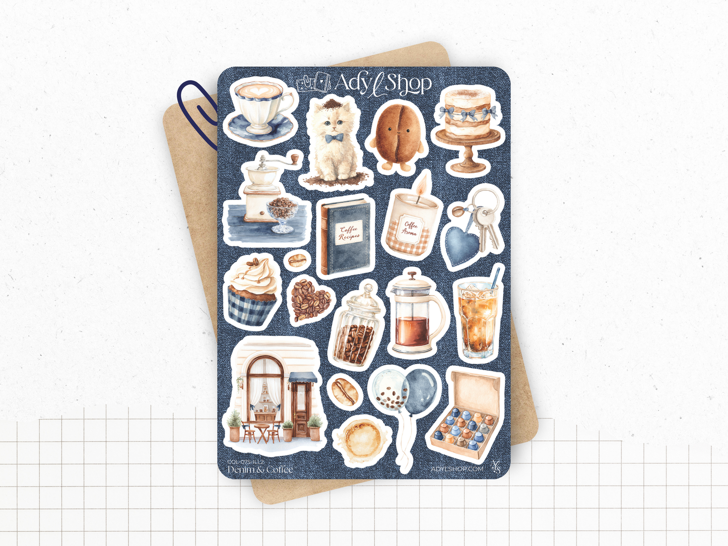 Sticker sheets - "Denim & Coffee" - Stickers for your Bullet Journal & Planner