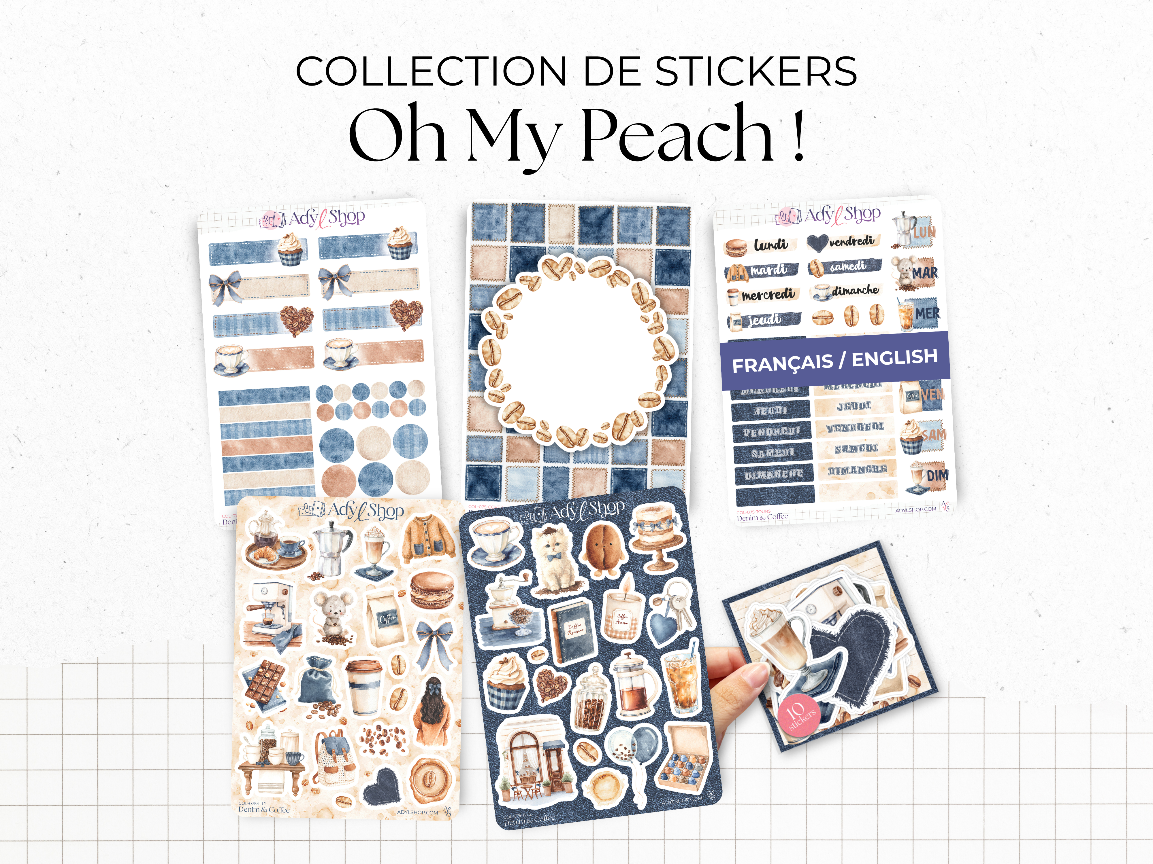 Sticker collection - "Denim & Coffee" - Stickers for your Bullet Journal & Planner