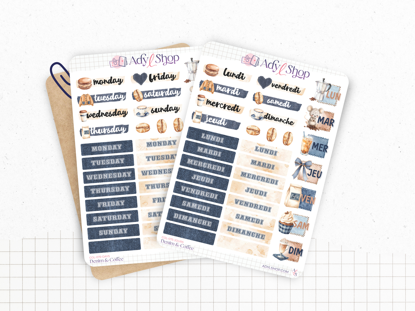 Sticker sheets - "Denim & Coffee" - Stickers for your Bullet Journal & Planner