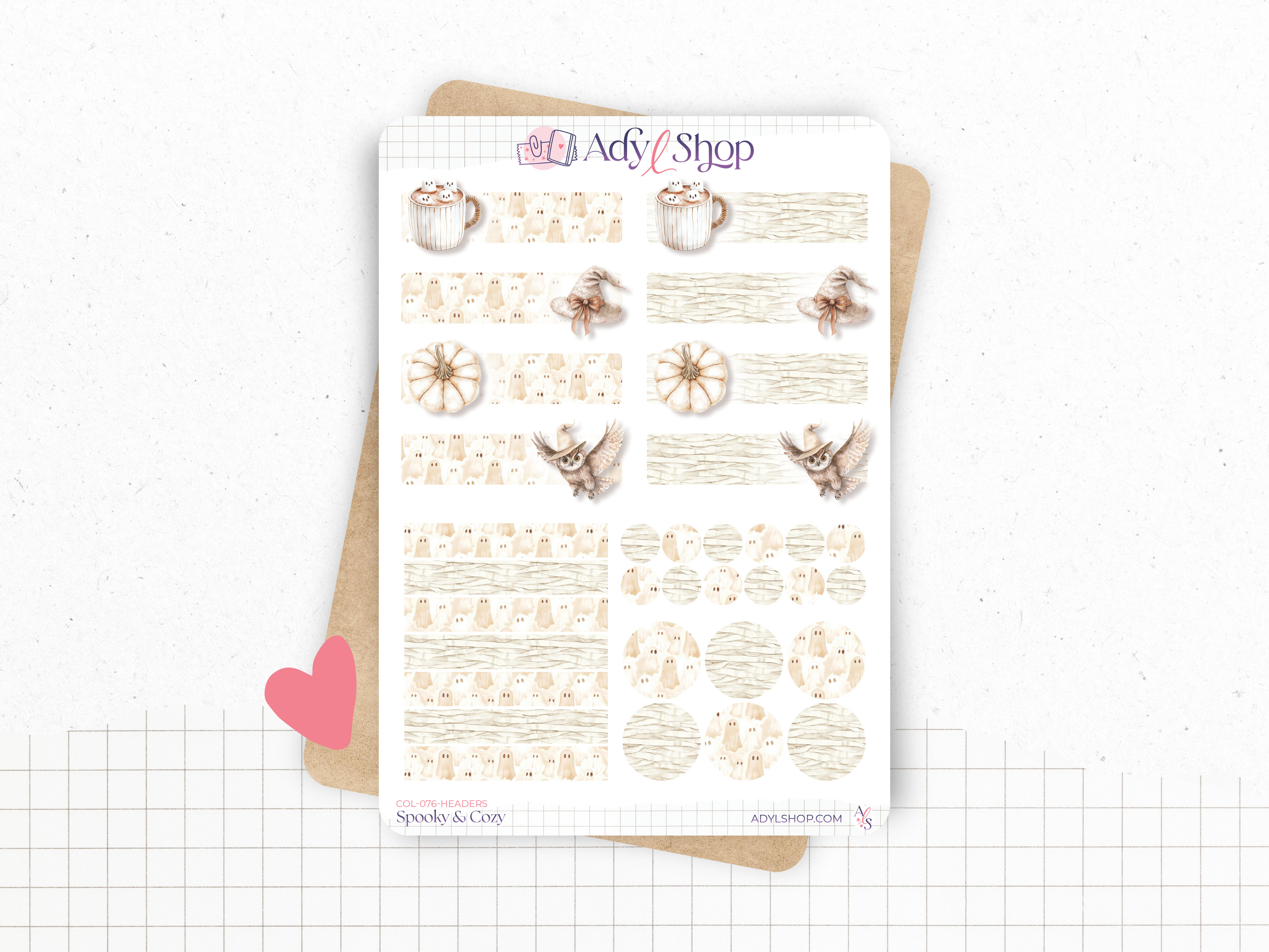 Planches de stickers "Spooky & Cozy" - Autocollants sur le thème d'Halloween - Bullet Journal, journaling