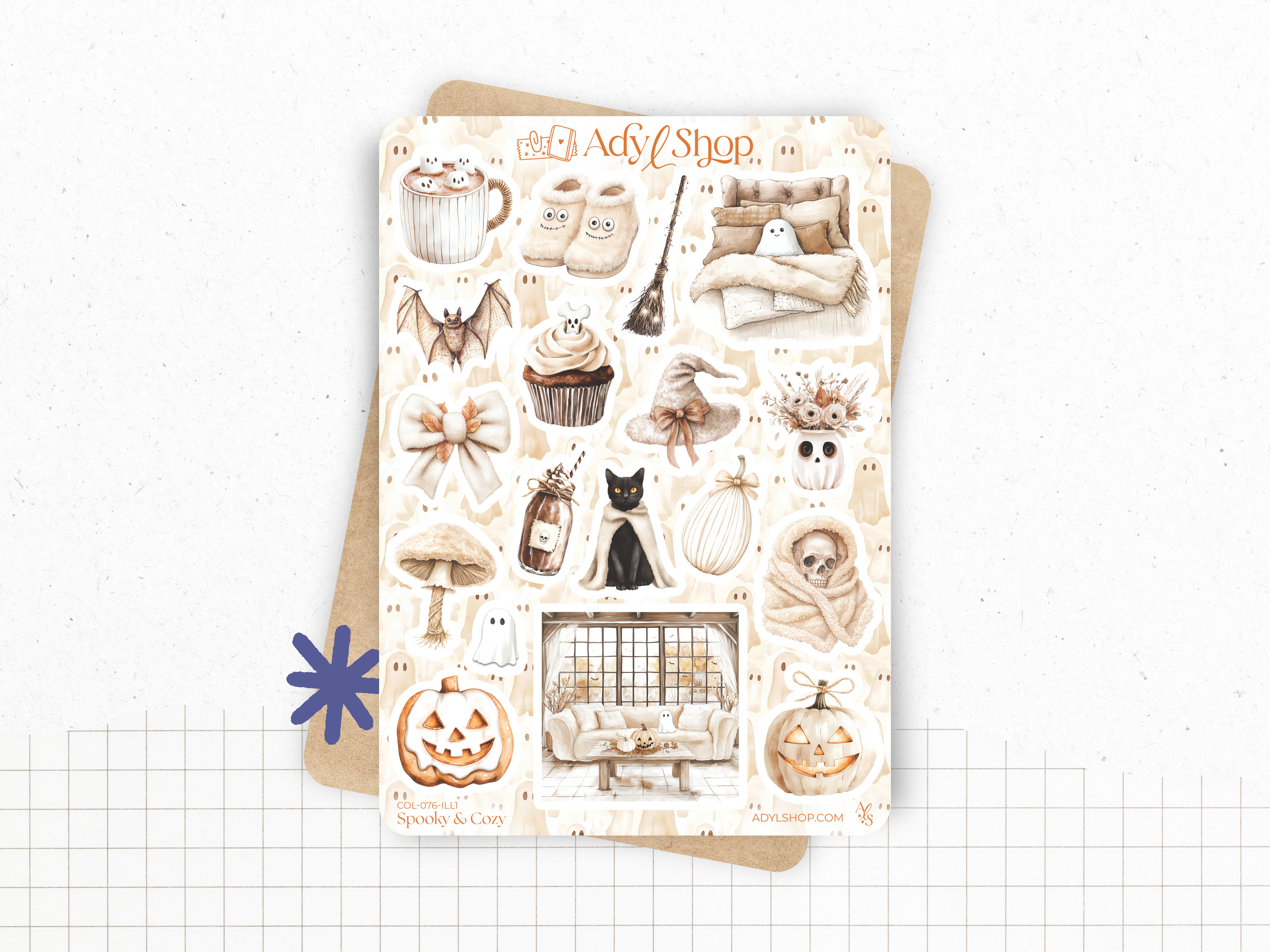 Planches de stickers "Spooky & Cozy" - Autocollants sur le thème d'Halloween - Bullet Journal, journaling