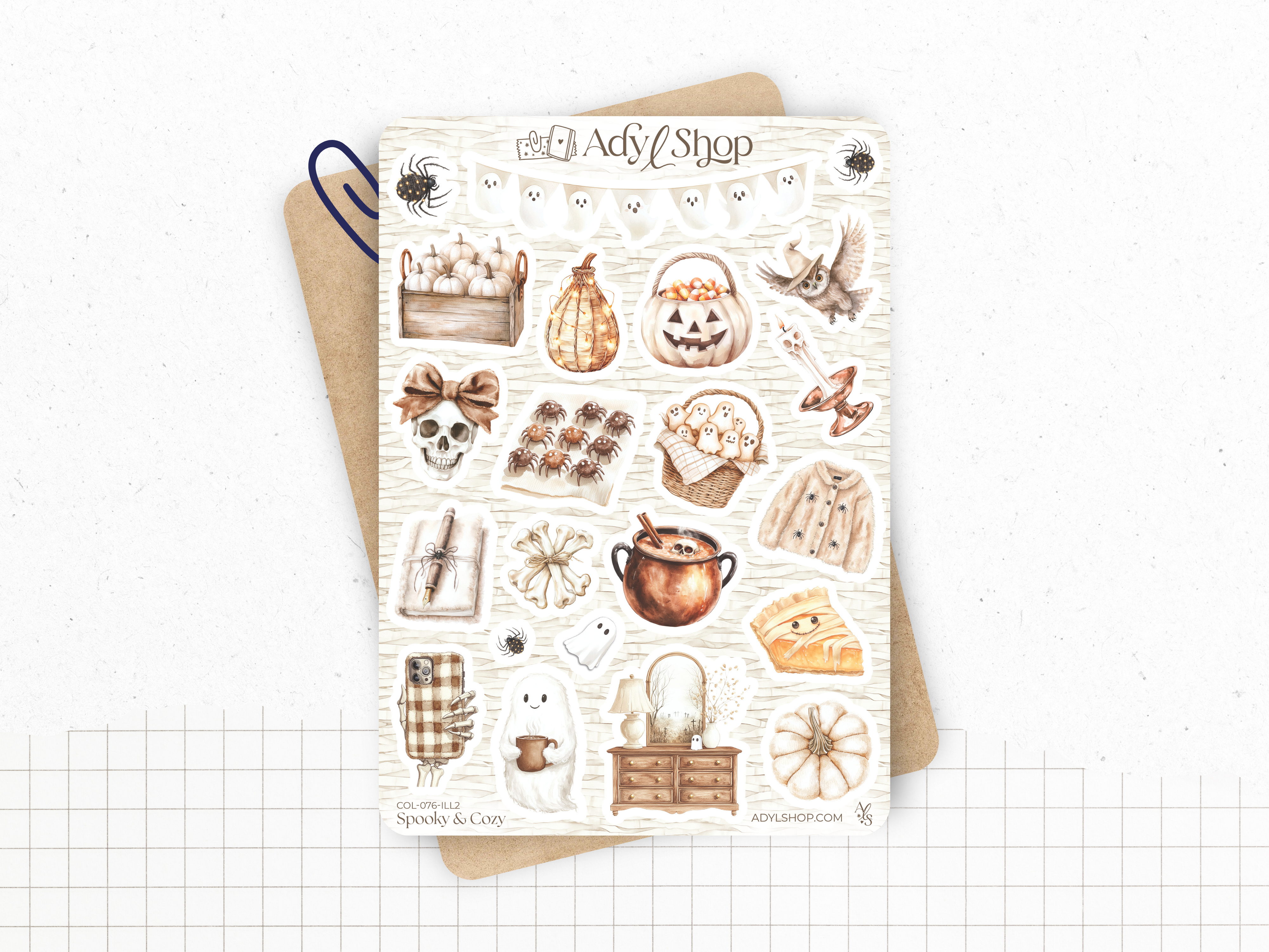 Planches de stickers "Spooky & Cozy" - Autocollants sur le thème d'Halloween - Bullet Journal, journaling