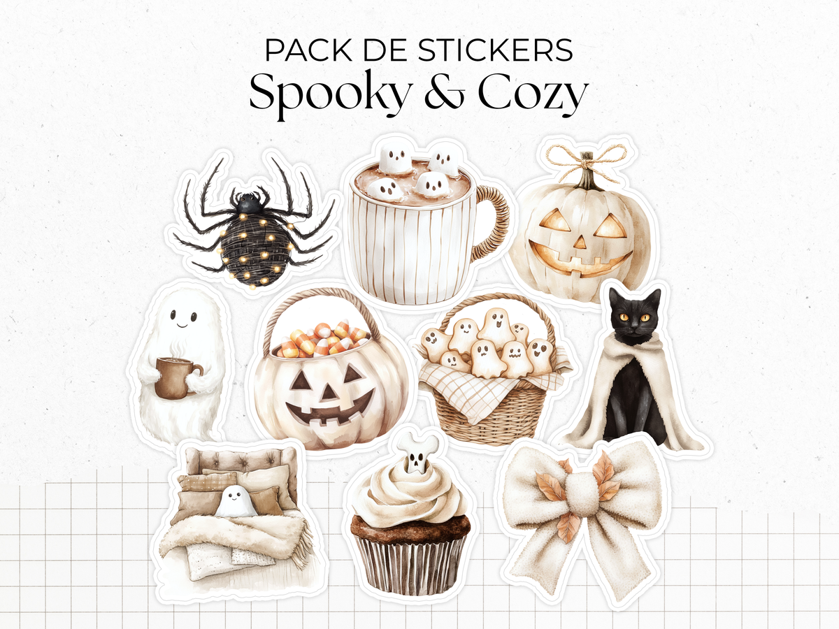 Pack de stickers "Spooky & Cozy" - Autocollants sur le thème d'Halloween - Bullet Journal, journaling