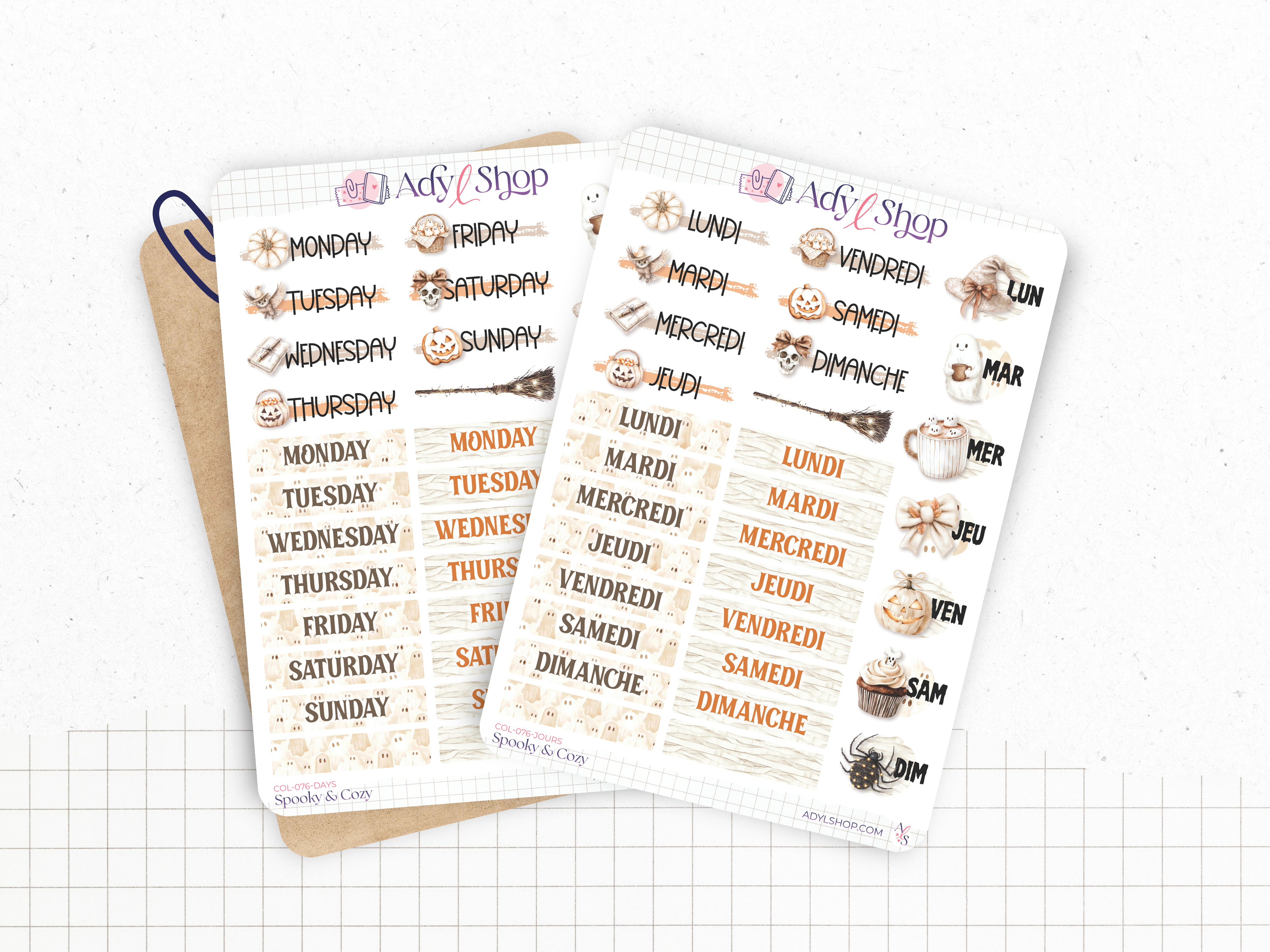 Planches de stickers "Spooky & Cozy" - Autocollants sur le thème d'Halloween - Bullet Journal, journaling