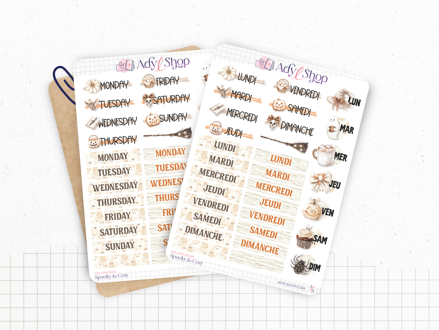 Pack de stickers "Spooky & Cozy" - Autocollants sur le thème d'Halloween - Bullet Journal, journaling