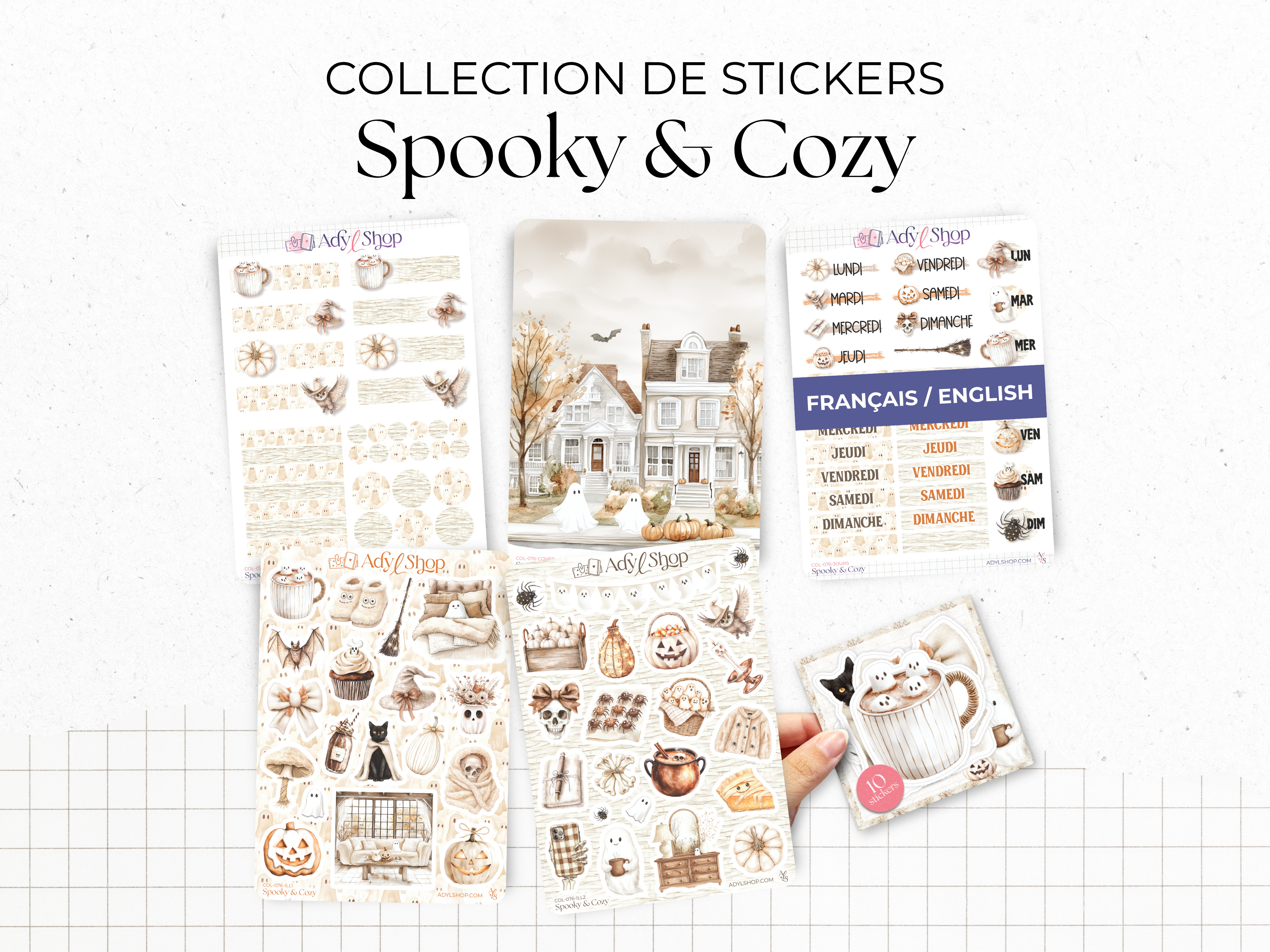 Collection de stickers "Spooky & Cozy" - Autocollants sur le thème d'Halloween - Bullet Journal, journaling