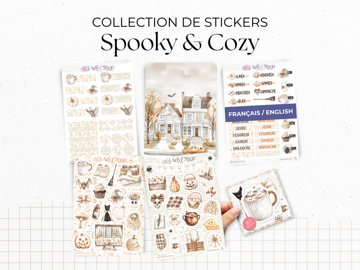 Pack de stickers "Spooky & Cozy" - Autocollants sur le thème d'Halloween - Bullet Journal, journaling