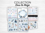 Collection complètes de stickers "Sous la Neige" - Autocollants sur le thème de l'hiver, froid, Noël, flocons de neige, bleu- Bullet Journal/Planner