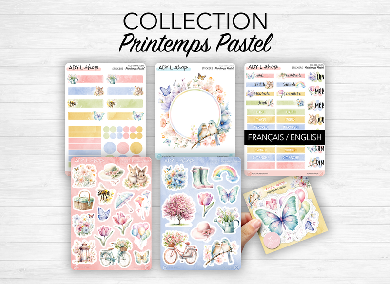 Collection de Stickers "Printemps Pastel" - Autocollants sur le thème du printemps, fleurs, papillons, couleurs pastel -Bullet Journal Planner