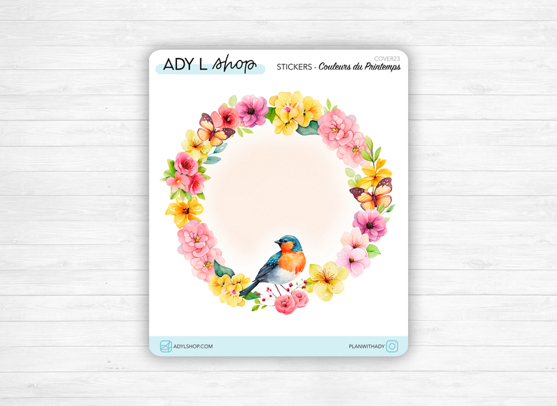 Sticker - "Colors of Spring" : a big wreath sticker for your Bujo monthly cover page - Spring, flowers - Bullet Journal & Planner sticker