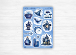 Sticker sheets - "Midnight" - Watercolor illustrations : magic, witchcraft, Halloween - Cover page - Bullet Journal / Planner sticker sheet