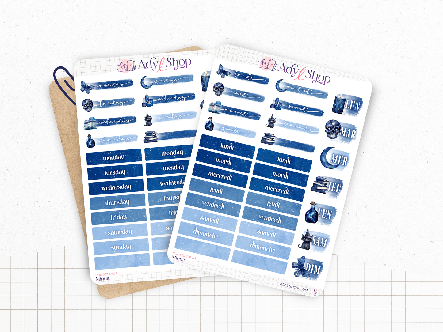 Planches de Stickers "Minuit" - Autocollants sur le thème de la magie, sorcellerie, Halloween - Bullet Journal / Planner