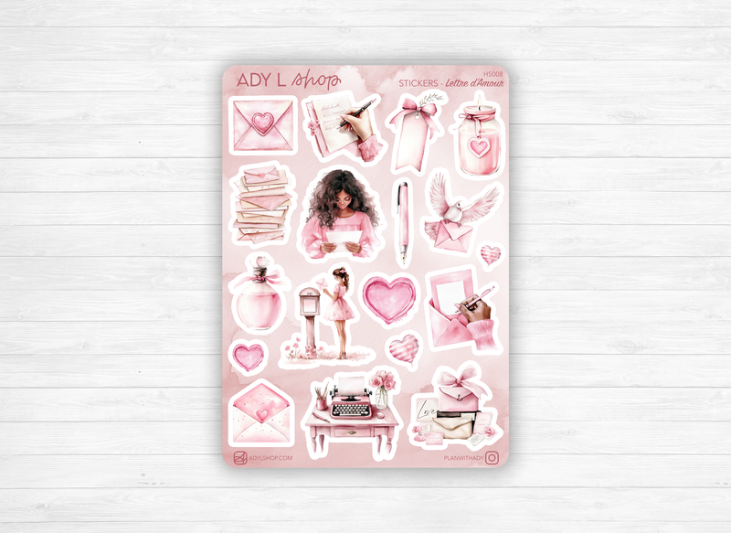 Planche de stickers "Lettre d'Amour" - Illustrations Saint-Valentin, amour, love, romantique - Bullet Journal & Planner - Journaling