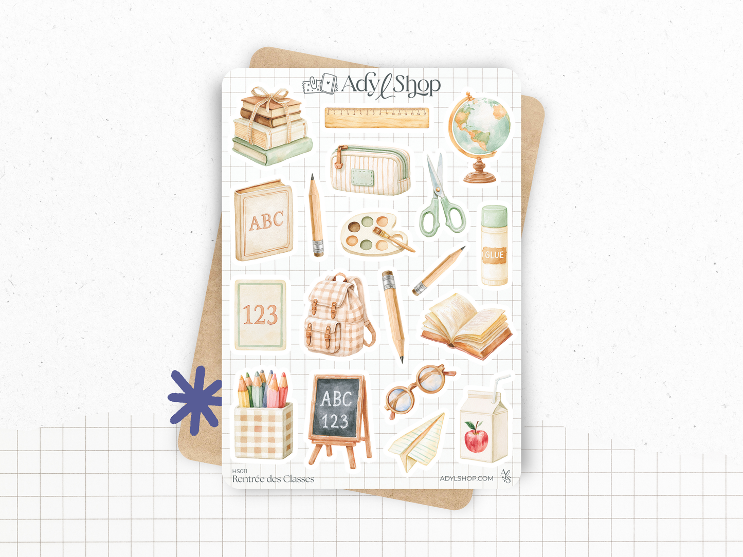 Sticker sheet - "Back to School" - Watercolor doodles : stationery, school - Bullet Journal / Planner sticker sheet