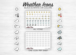Weather stickers - icons - colors or black and white - different options - Bullet Journal & Planner - Doodles - Journaling