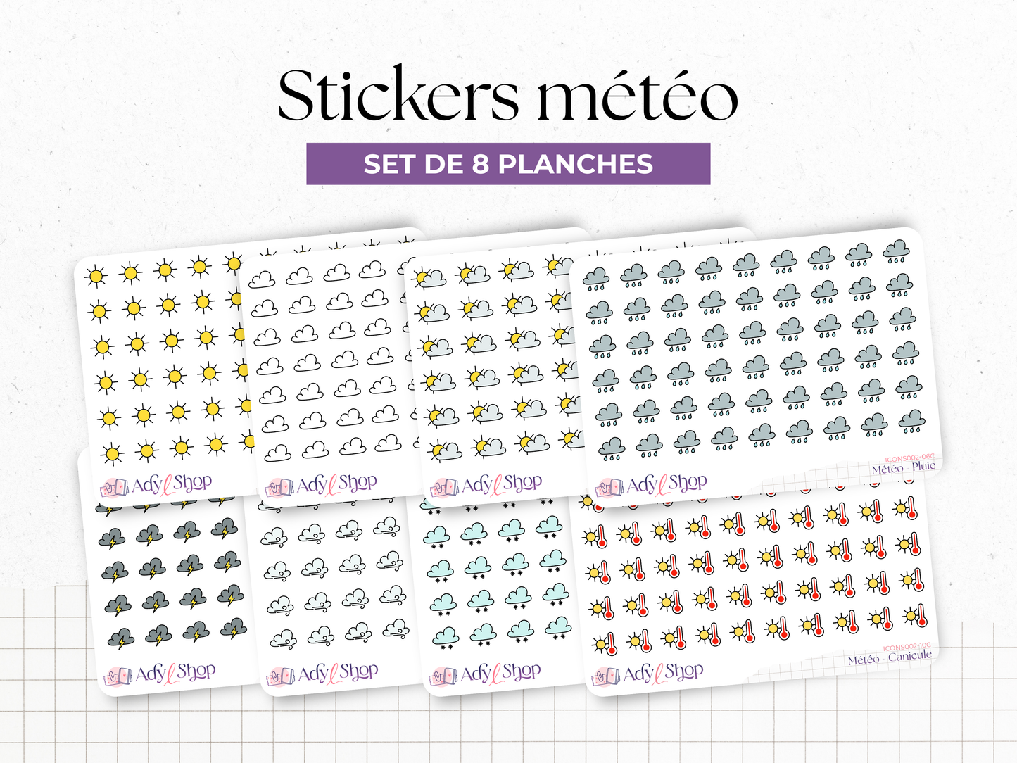 Weather stickers - icons - colors or black and white - different options - Bullet Journal & Planner - Doodles - Journaling