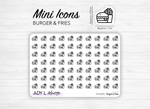 Planche de stickers mini icônes "burger & frites" - Fast food, junk food - Mini icon - Planner stickers - Minimal - Bullet Journal