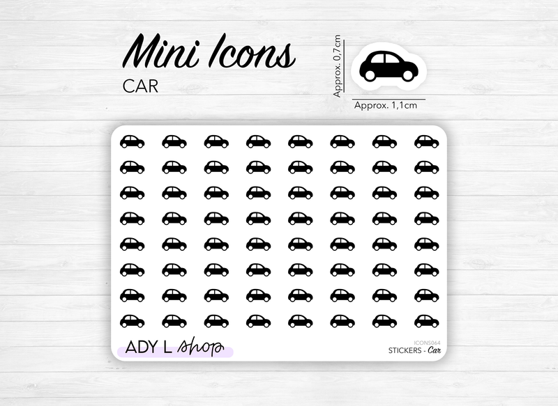 Mini icon stickers - Car - Road trip, carpool - Planner stickers - Minimal, functional stickers - Bullet Journal - Sticker sheet