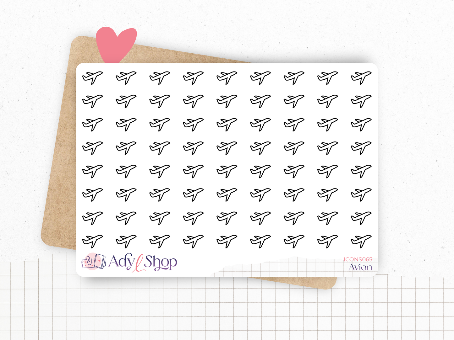 Mini icon stickers - Plane - Trip, holiday, vacation - Planner stickers - Minimal, functional stickers - Bullet Journal - Sticker sheet