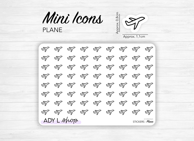 Mini icon stickers - Plane - Trip, holiday, vacation - Planner stickers - Minimal, functional stickers - Bullet Journal - Sticker sheet