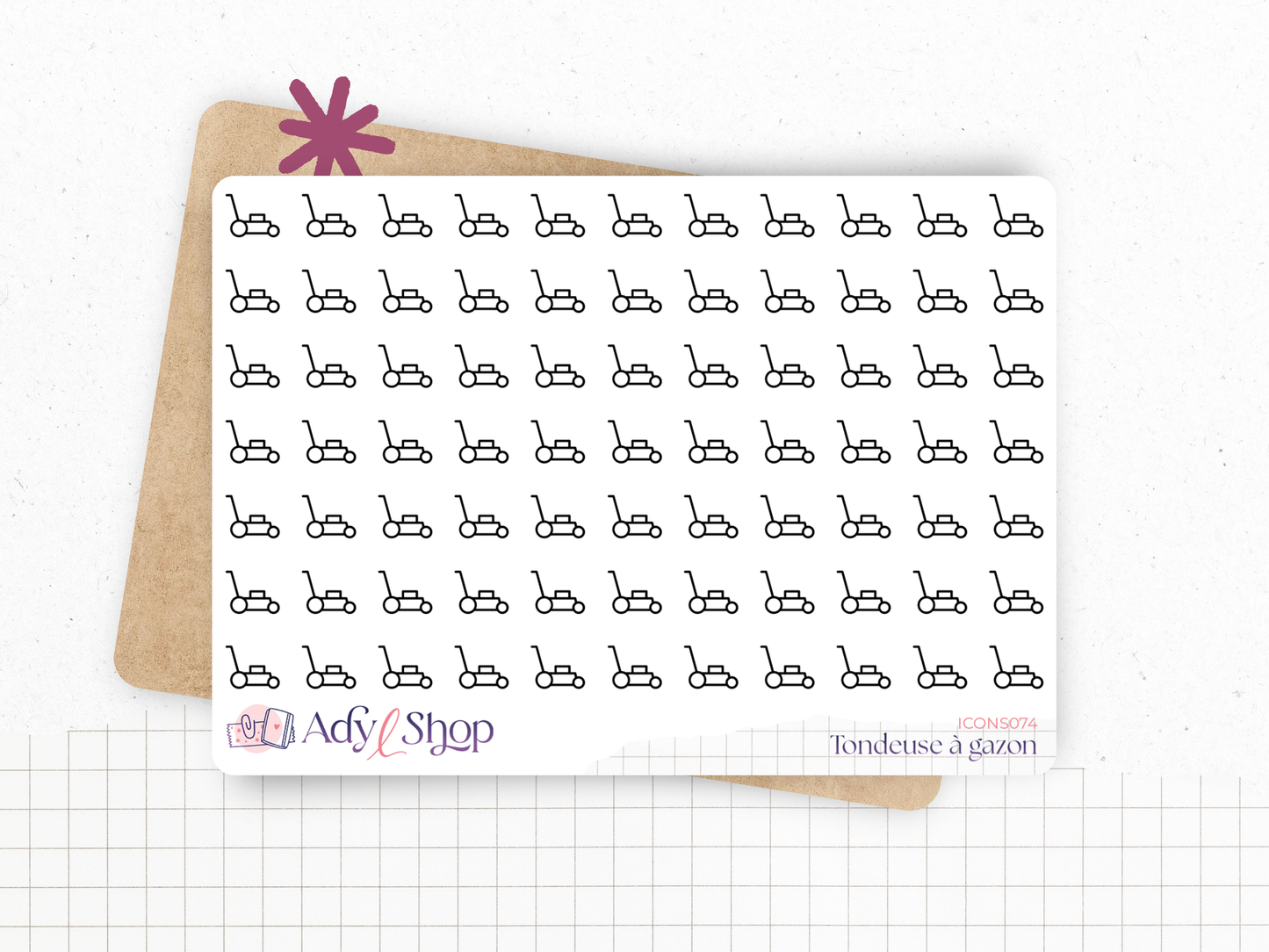Mini icon stickers - Lawnmower - Planner stickers - Minimal, functional stickers - Bullet Journal - Sticker sheet