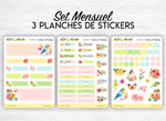 Monthly set stickers - "Colors of Spring" - Spring, flowers, floral compostions - Bullet Journal, planner - 3 sheets -headers, days, doodles