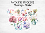 Collection of sticker sheets - "Pastel Spring" - Watercolor illustrations : spring, flowers, butterfly, pastel - Bullet Journal / Planner sticker sheet