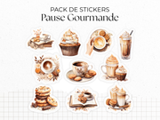 Planches de Stickers "Pause Gourmande" - Autocollants sur le thème de la gourmandise, café, chocolat, cupcake, cozy - Bullet Journal/Planner