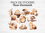 Planches de Stickers "Pause Gourmande" - Autocollants sur le thème de la gourmandise, café, chocolat, cupcake, cozy - Bullet Journal/Planner