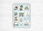 Planches de Stickers "Printemps Bleu" - Autocollants sur le thème du printemps, fleurs, papillons, tons bleutés - Jours de la semaine - Bullet Journal Planner