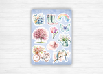 Sticker sheets - "Pastel Spring" - Watercolor illustrations : spring, flowers, butterfly, pastel - Bullet Journal / Planner sticker sheet