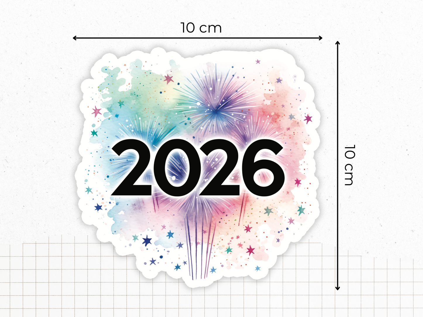 Sticker Vinyle Brillant "2026" - Pour carnet, ordinateur, gourde, téléphone - 10x10cm - Autocollant décoratif