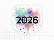 Sticker Vinyle Brillant "2026" - Pour carnet, ordinateur, gourde, téléphone - 10x10cm - Autocollant décoratif