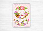 Sticker sheets - "Romantic" - Watercolor illustrations: love, Valentine's Day, letters, flowers - Bullet Journal / Planner sticker sheet