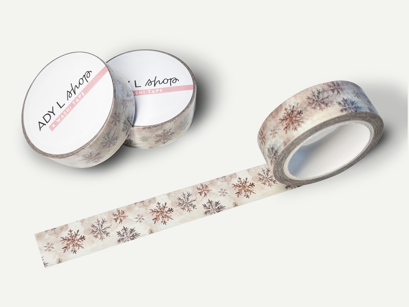 Washi tape "Hiver Cocooning" - Rouleau de papier adhésif décoratif aux motifs hivernaux de flocons de neige