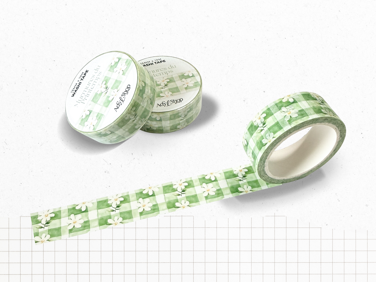 Washi tape "Murmures de Printemps" - Rouleau de papier adhésif décoratif - Printemps, motif fleuri - (15mm x 10m)