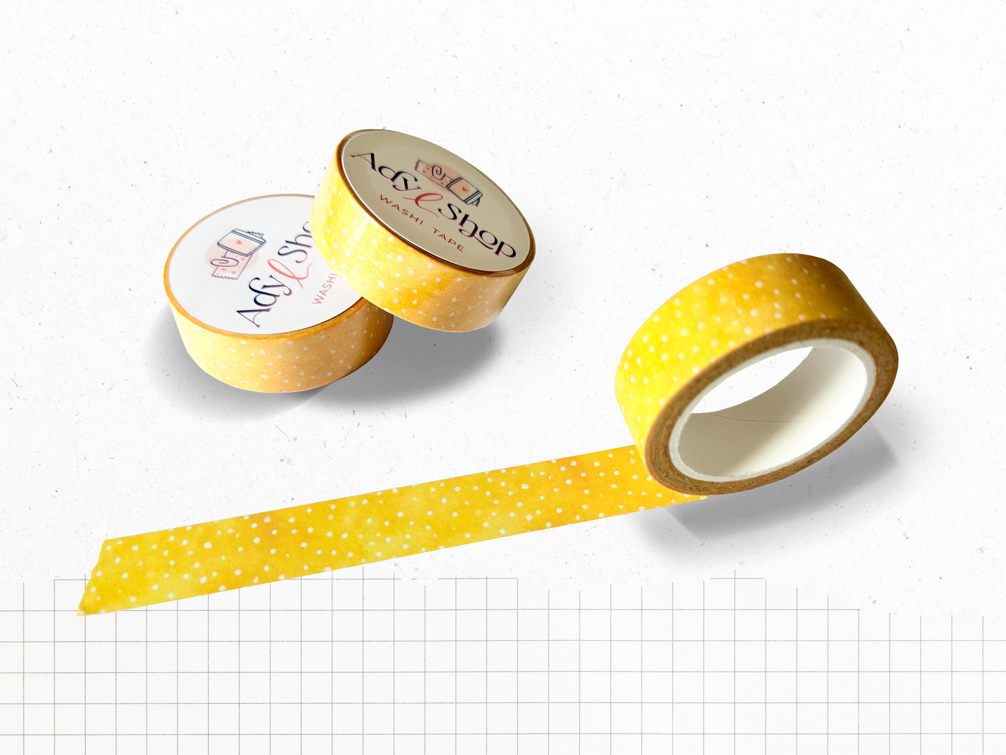 Washi tape "Méditerranée" - Rouleau de papier adhésif décoratif jaune à pois blancs - (15mm x 10m)