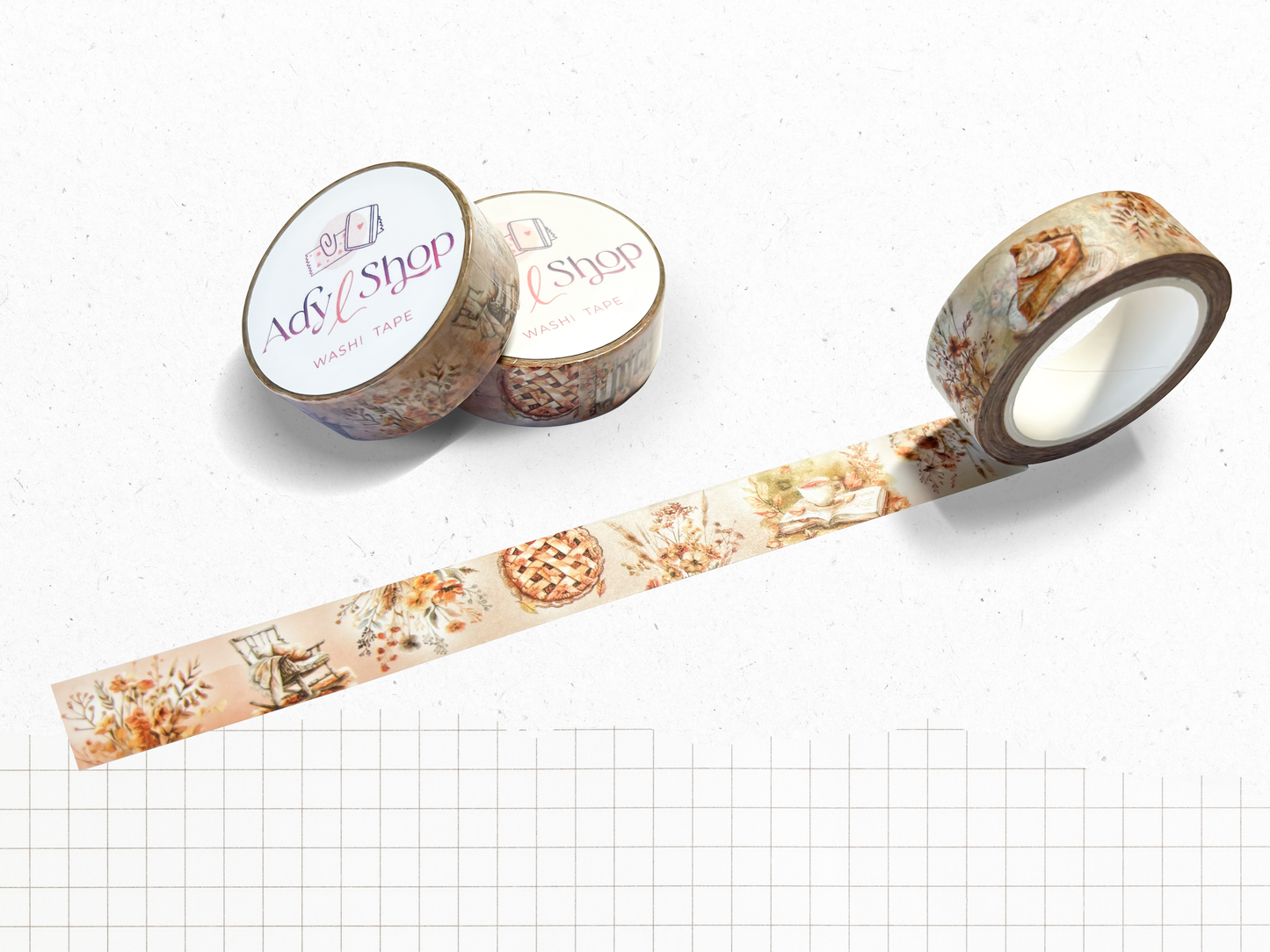 Washi tape "Un Automne à la Campagne" - Rouleau de papier adhésif décoratif (15mm x 10m)