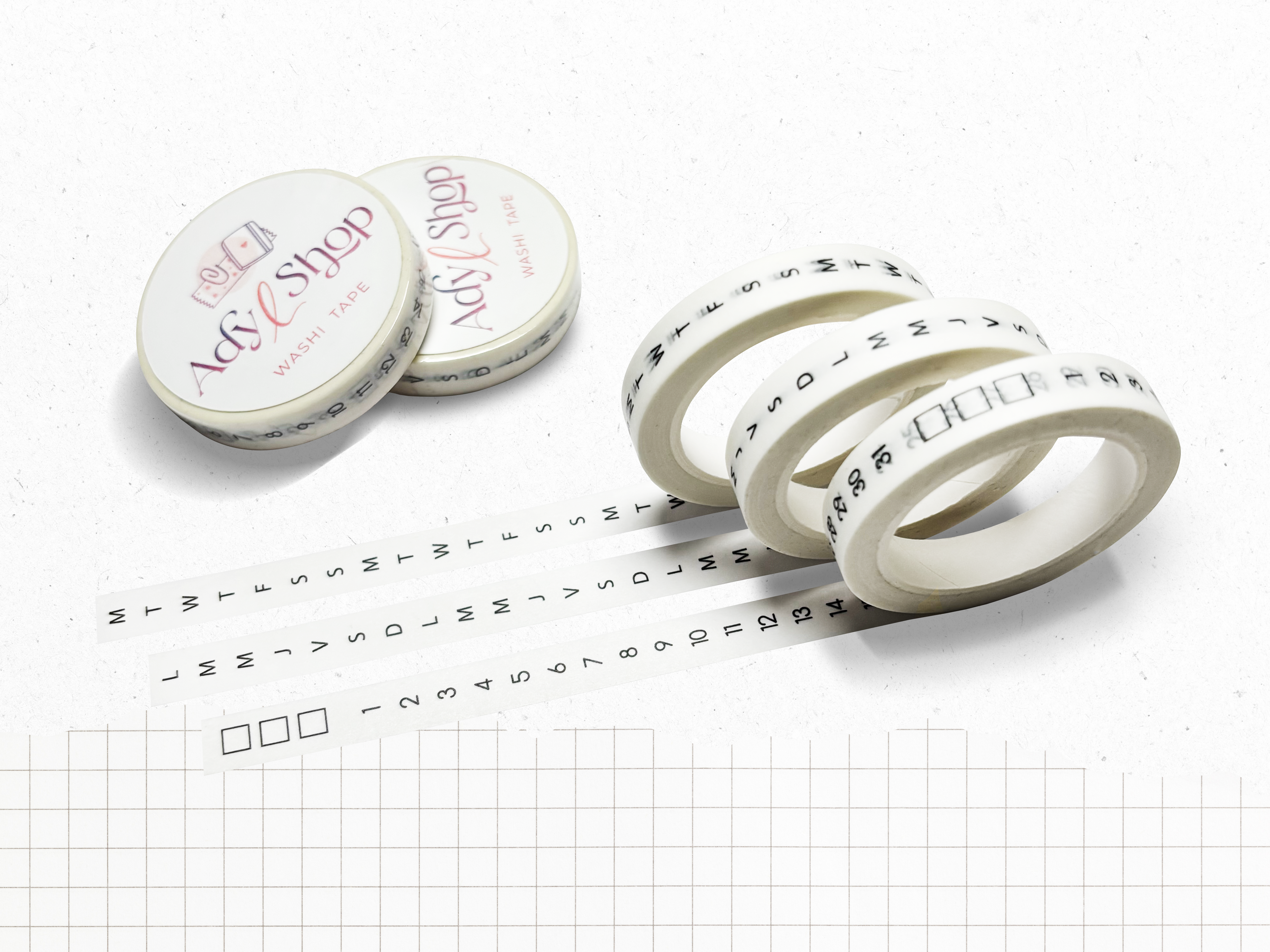 Washi tape "Dates et Jours" - Rouleau de papier adhésif dates et jours (8mm x 10m)