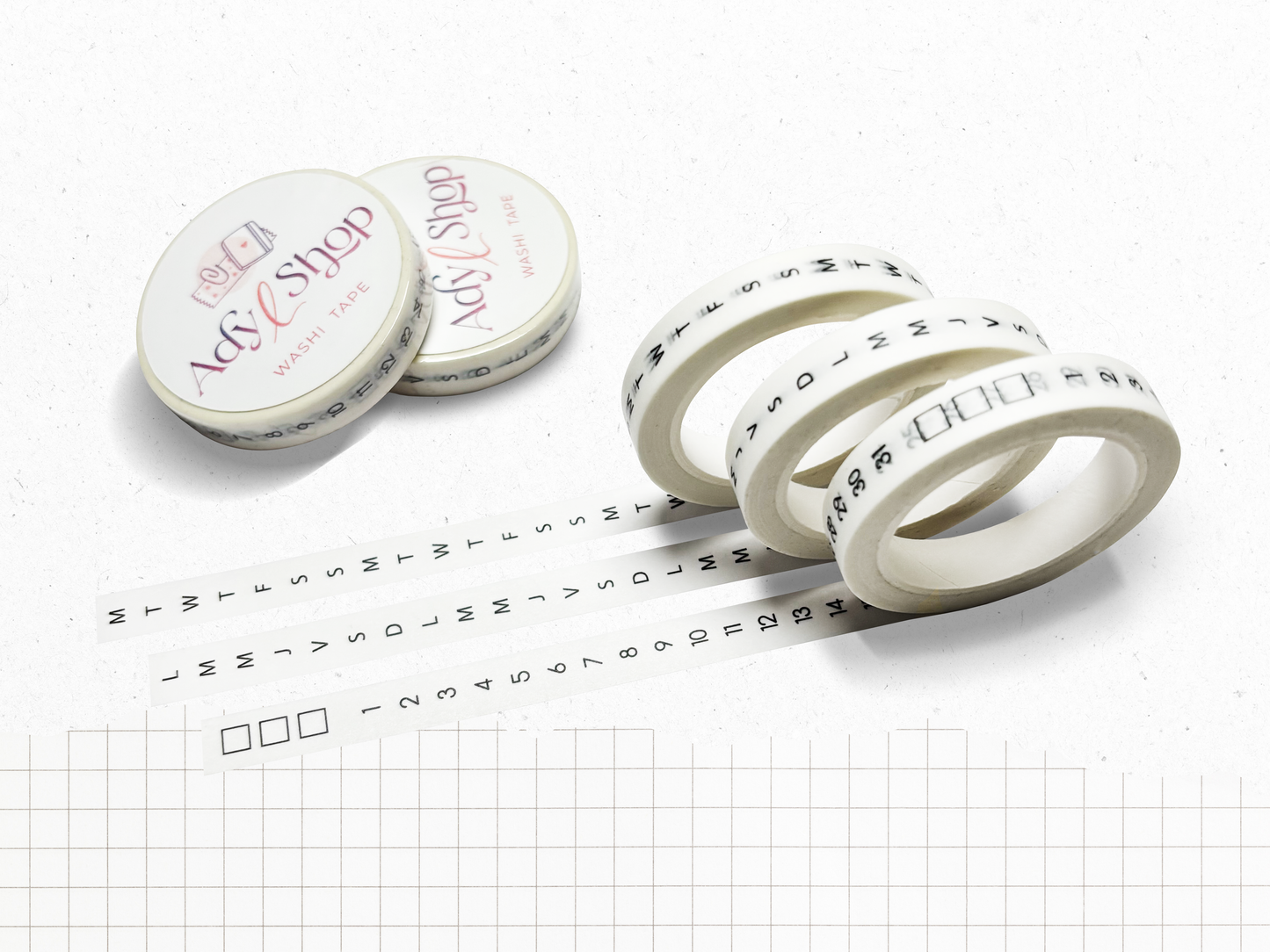 Washi tape "Dates et Jours" - Rouleau de papier adhésif dates et jours (8mm x 10m)