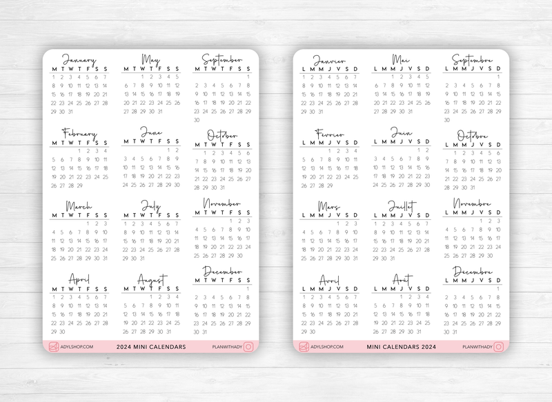 2024 Mini calendar stickers - With or without a header - different header fonts, Bullet Journal & Planner sticker sheet - Journaling