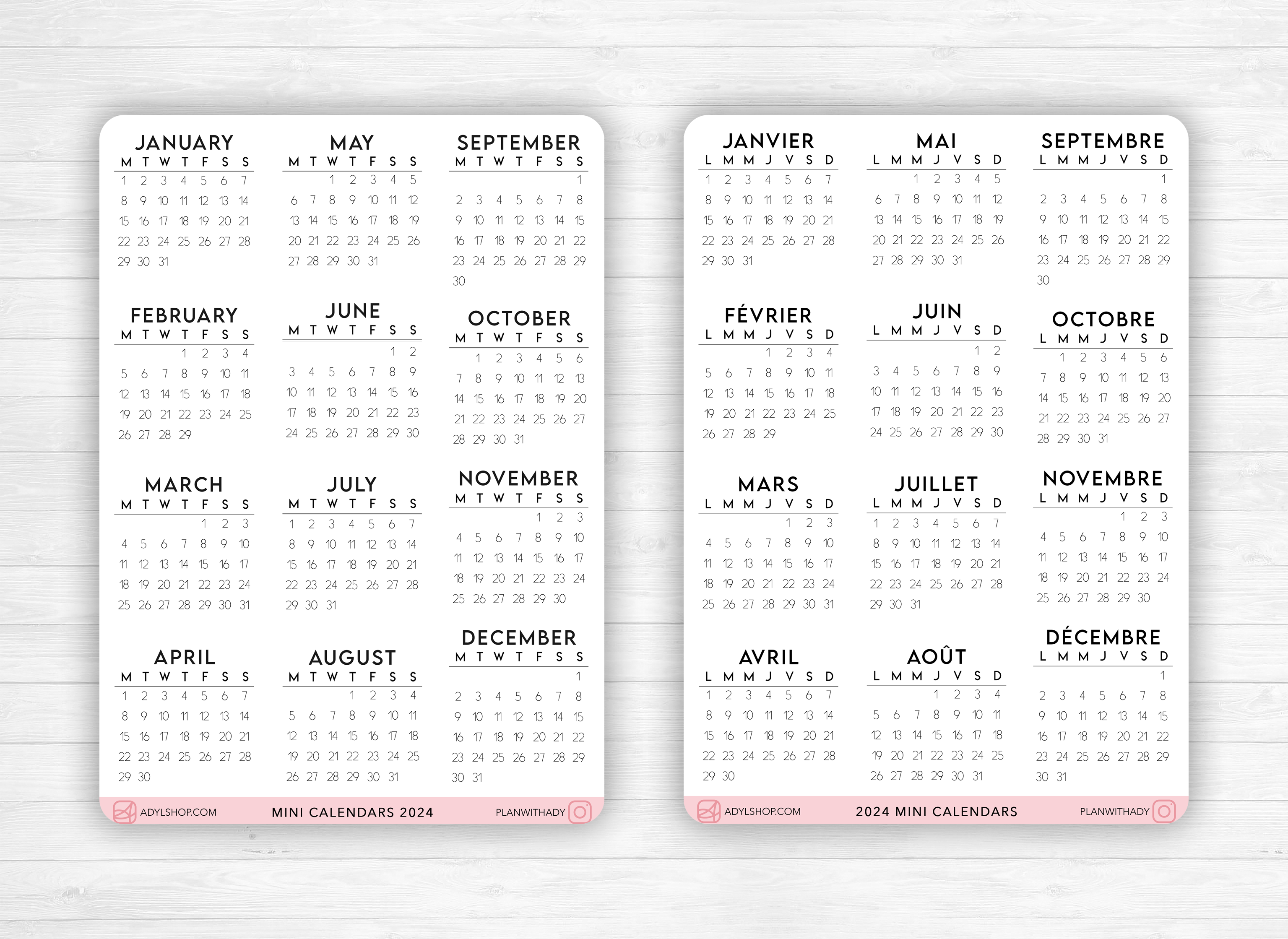 2024 Mini calendar stickers - With or without a header - different header  fonts, Bullet Journal & Planner sticker sheet - Journaling