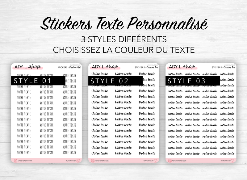 Planche Stickers "Texte Personnalisé", Ecrit à la main, police & couleur au choix - Votre texte en autocollants pour Bullet Journal, Planner