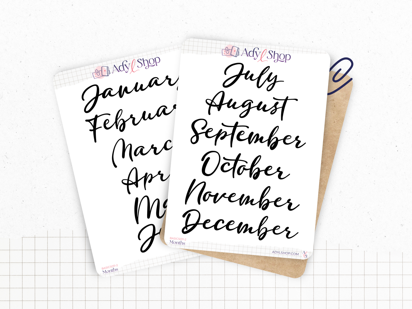 Planches stickers "Mois de l'année" - 6 ou 12 mois - Plusieurs polices d'écriture disponibles - Bullet Journal & Planner