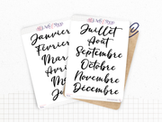 Planches stickers "Mois de l'année" - 6 ou 12 mois - Plusieurs polices d'écriture disponibles - Bullet Journal & Planner